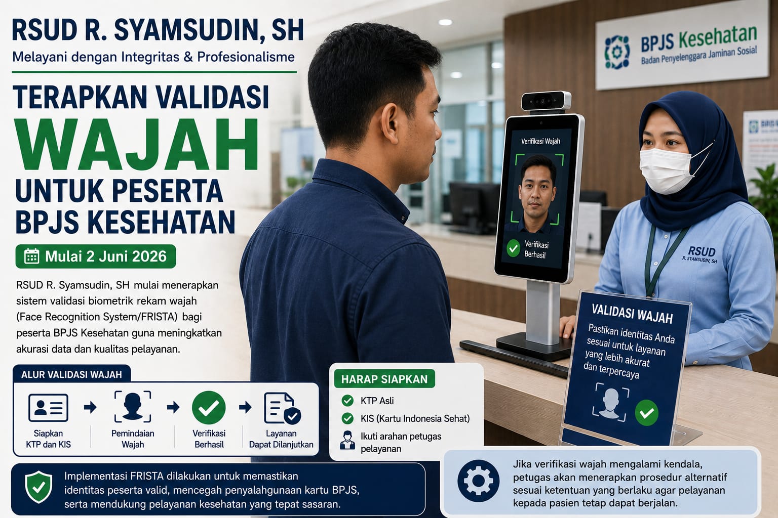 Ilustrasi validasi wajah untuk peserta BPJS Kesehatan yang kini sudah diterapkan RSUD R. Syamsudin SH.